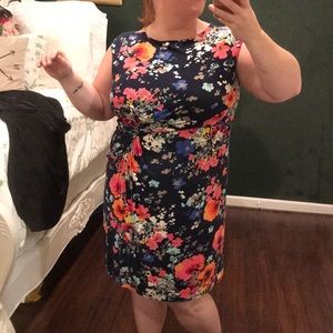XXL: Navy Pink Orange Floral Print Dress
